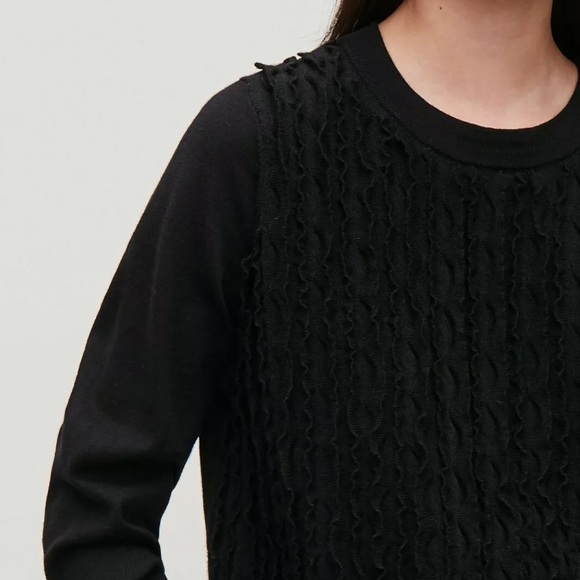 COS Black Frilled Wool Crew Neck Textured Front Sweater XS - Picture 2 of 6
